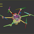 Modern Six Rotor Drone With Black Body And Blue Propellers Equipment