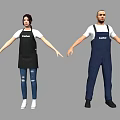 Two People Wearing Cater Aprons Female In Black Apron Ripped Jeans And Male Blue Overalls