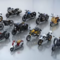 Diverse Collection Of Motorcycles Featuring Vintage Modern And Scooter Styles Arranged On Smooth Surface