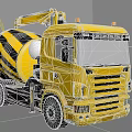 Yellow Concrete Mixer Truck With Black Stripes And Crane Arm For Construction Use
