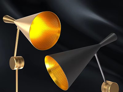Modern Gold and Black Conical Wall Lamps With Warm Yellow Light And Metal Bases 3d model