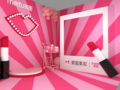 Meitu Beauty Themed Photo Check In Spot With Pink Background Lip Neon Light And Lipsticks 3d model