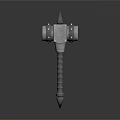 Medieval Metal Warhammer With Spiked Head And Spiral Handle Design