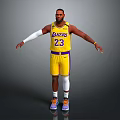 Man in Lakers 23 Yellow Jersey With White Arm Sleeves Yellow Shorts Colorful Sneakers