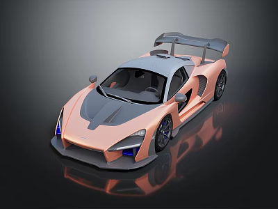 Sleek Rose Gold Sports Car With Gray Roof Large Rear Wing and Aerodynamic Design 3d model