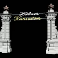 Elegant White Entrance Gate With Ornate Pillars Golden Decorations And Kibler Karsalon Inscription