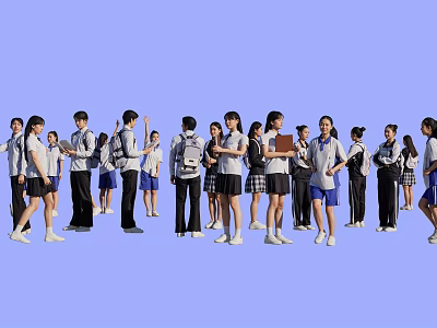 Students in School Uniforms Standing Together as a Group on School Campus 3d model