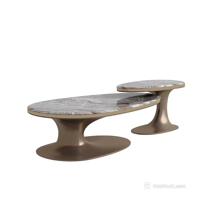 Elegant Modern Coffee Table Set With Marble Top And Brass Pedestal Base 3d model
