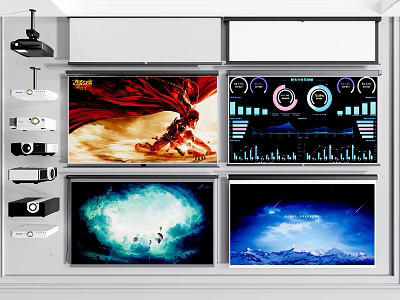 Projection Monitoring System Featuring Multiple Projector Devices And Surveillance Screens Displaying Visual Content 3d model