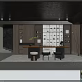 Modern Tea Room Interior Design With Wooden Shelves Glass Partition And Tea Sets