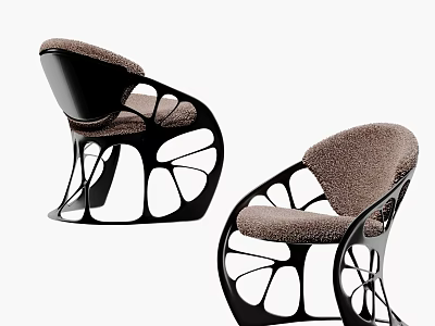 Artistic Single Chair Design With Brown Upholstery And Black Curved Openwork Frame 3d model
