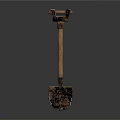 Ancient Weapon With Wooden Handle Metal Head And Carved Details On Dark Background