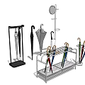 Multicolored Umbrellas In Metal Stand With Storage Rack For Home Use