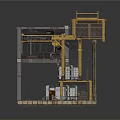 Industrial Construction Structure With Yellow Metal Frame Multi Level Platform And Striped Floor