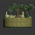 Detailed Miniature Landscape Scene With Green Grass Trees Stones And Figure
