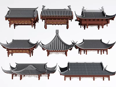Traditional Chinese Architectural Components With Classic Roof Eaves And Carved Details 3d model