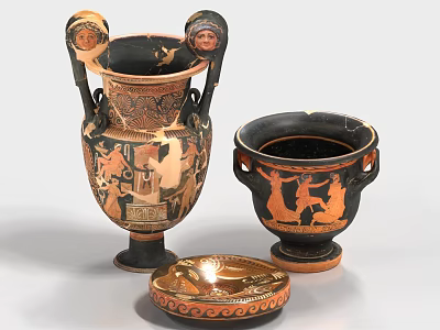 Ancient Greek Ceramic Vases With Floral Patterns And Decorative Figures 3d model