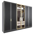 Modern Wardrobe Interior With Glass Doors Gold Metal Frames And Mesh Panels