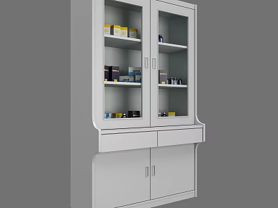 White Medical Equipment Storage Cabinet With Glass Doors And Drawers For Medication 3d model