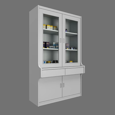 White Medical Equipment Storage Cabinet With Glass Doors And Drawers For Medication 3d model