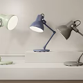Modern Adjustable Arm Desk Lamps in Green Blue Gray on White Surface
