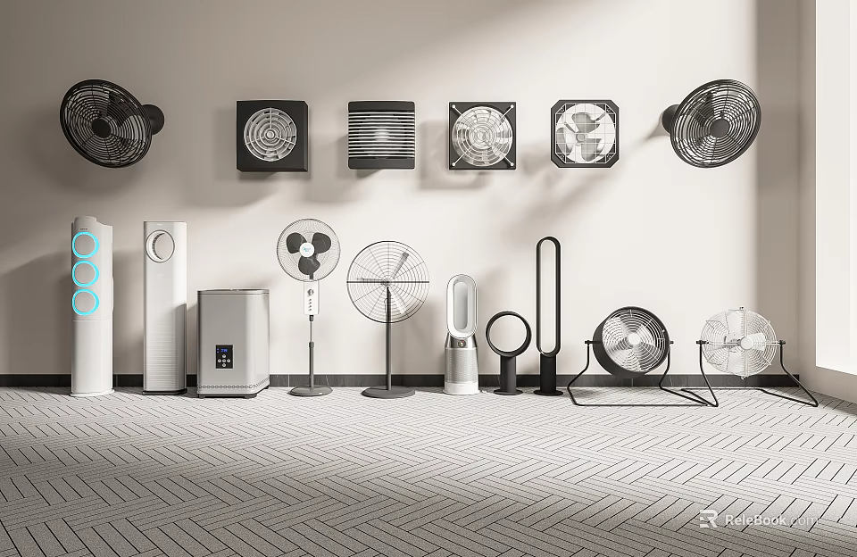 Various Air Cooler Fan Styles Including Wall Mounted Standing and Tower Designs for Home Use 3d model 