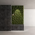 Green Wall Plant Covered Vertical Garden With Modern Illuminated Design And Gray Base