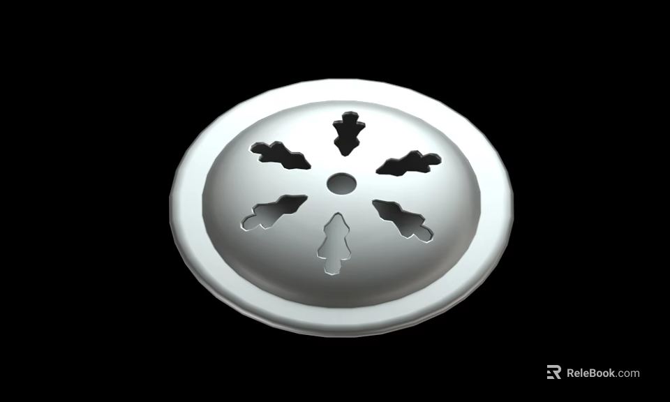 Silver Round Drain Cover With Star Shaped Patterns And Central Hole 3d model 