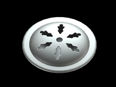 Silver Round Drain Cover With Star Shaped Patterns And Central Hole 3d model