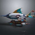 Steampunk Fantasy Airship Featuring Mechanical Wings Propeller And Blue Gold Accents