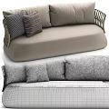 Beige Sectional Sofa With Woven Armrests And Decorative Pillows For Living Room