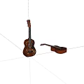 Wooden Acoustic Guitars With Standing And Lying Models On White Background