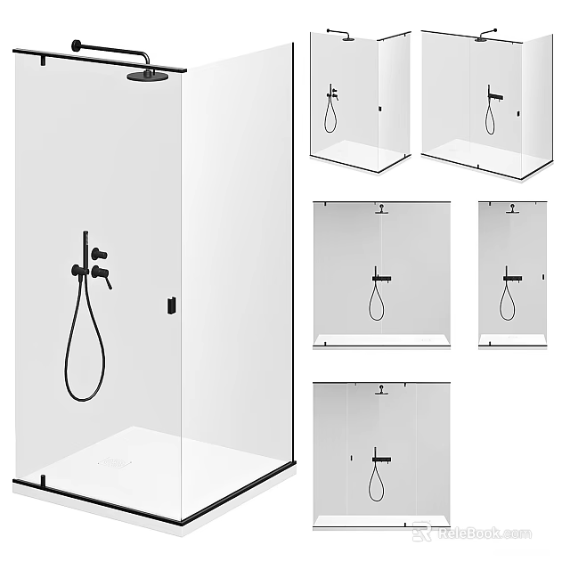 Modern Shower Head With Handheld Sprayer In Glass Enclosure And Contemporary Design 3d model 
