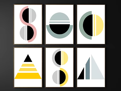 Modern Abstract Geometric Wall Art Prints With Colorful Shapes And Patterns 3d model