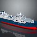 Modern Warship With Blue Red Hull Multi Deck Bridge And Upper Structure 3d model