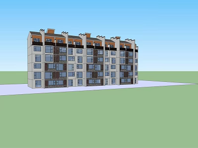 Modern Multistory Residential Building With Light Dark Facade Decorative Roof And Green Lawn 3d model