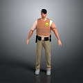 Man In Brown Vest With Yellow Badge White Short Sleeve Shirt Khaki Pants Black Cap