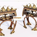 Ornate Vintage Console Side Cabinet With Carved Legs And Golden Decor Items