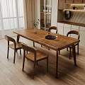 Wooden Dining Table Set With Four Chairs Vase And Tray In Bright Room