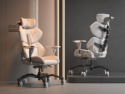 Modern Ergonomic White Office Chairs With Adjustable Backrest And Rolling Wheels 3d model