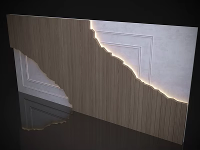 Modern Minimalist Background Wall With Wooden Texture White Decorative Lines And Lighting Transition 3d model