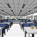 Dining Hall Interior Design With Blue Chairs White Tables And Digital 3d model