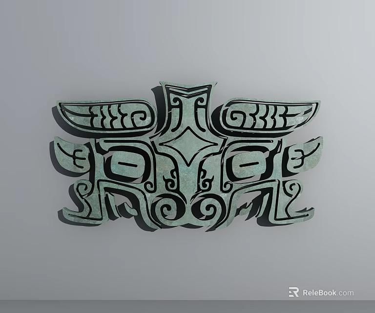 Traditional Bronze Carving Totem With Symmetric Intricate Patterns And Facial Design 3d model 