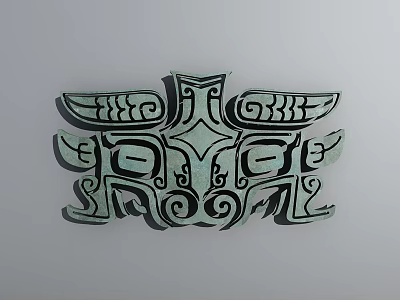 Traditional Bronze Carving Totem With Symmetric Intricate Patterns And Facial Design 3d model