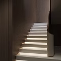 Sleek Modern Staircase Design With Illuminated Steps And Dark Wooden Walls