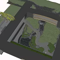 Tranquil Garden Landscape Featuring Rockery Waterfall Koi Pond Red Maple Green Trees and Modern Backdrop