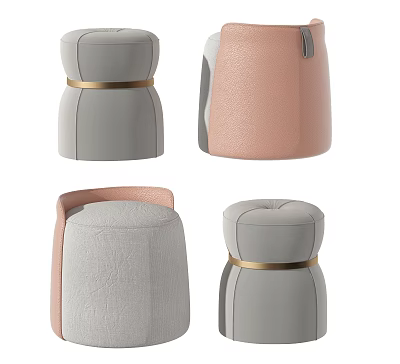 Stylish Pink and Gray Leather Sofa Stools with Modern Gold Accent Design 3d model