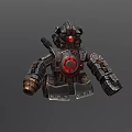 Mechanical Sci Fi Robot Character Featuring Red Glowing Eyes And Heavy Metal Armor Structure 3d model