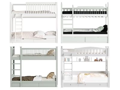 Bunk Bed Designs In Various Modern Styles With Ladder Drawers And Safety Railing 3d model