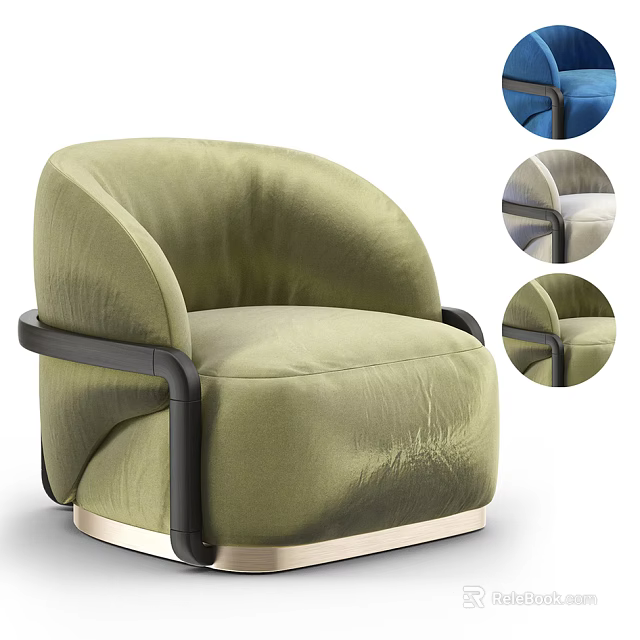 Green Velvet Single Sofa With Black Armrests And Gold Base In Various Colors 3d model 